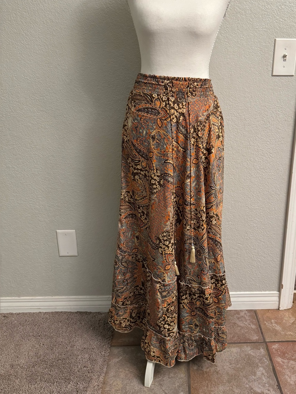 Philosophy Republic Clothing Paisley Boho Tiered Maxi Skirt Small